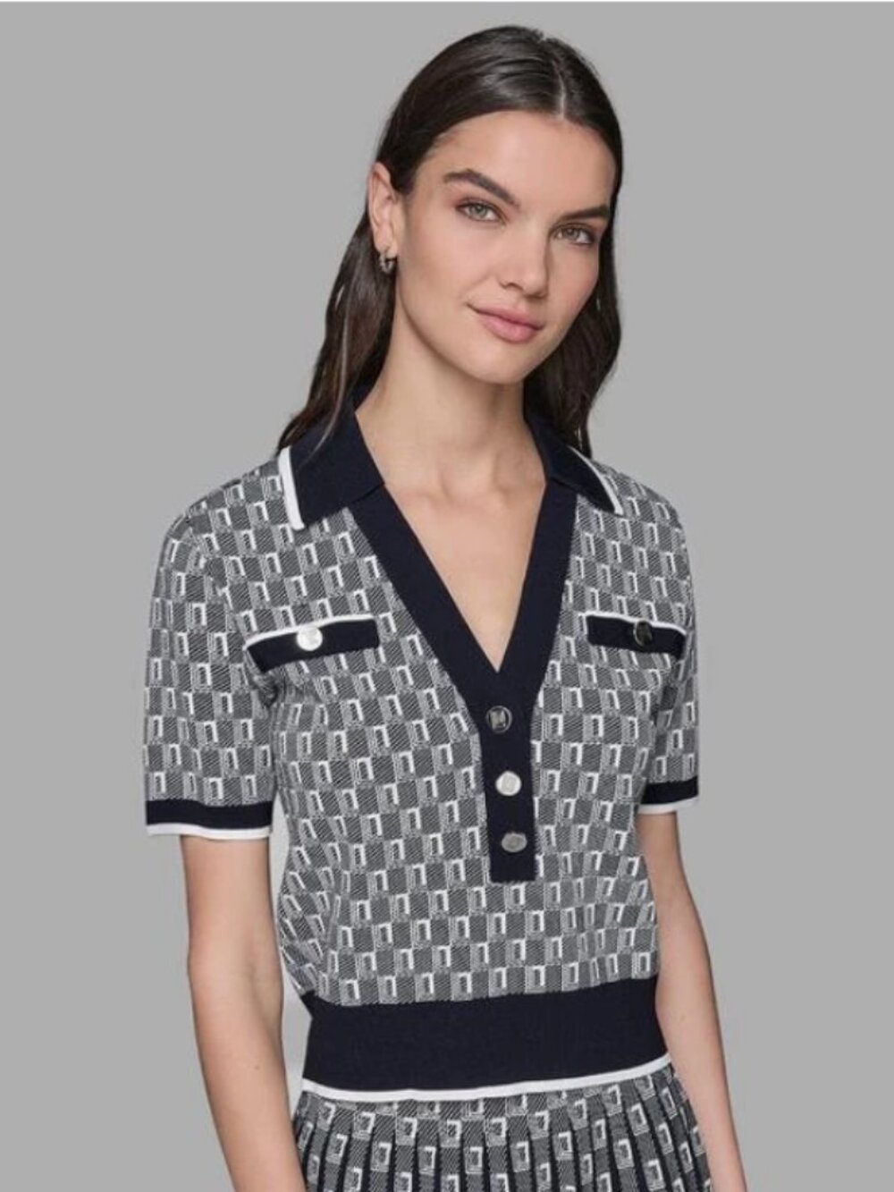 Karl Lagerfeld Navy and White Blouse NWT